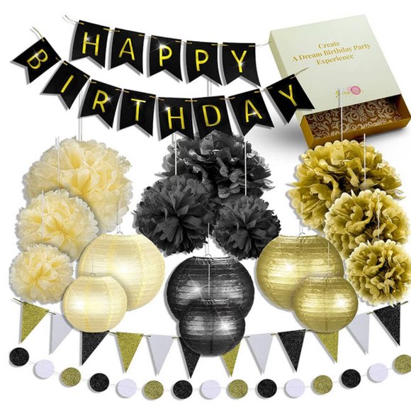 Black & Gold Birthday Party Decoration set - Picture 2 of 8